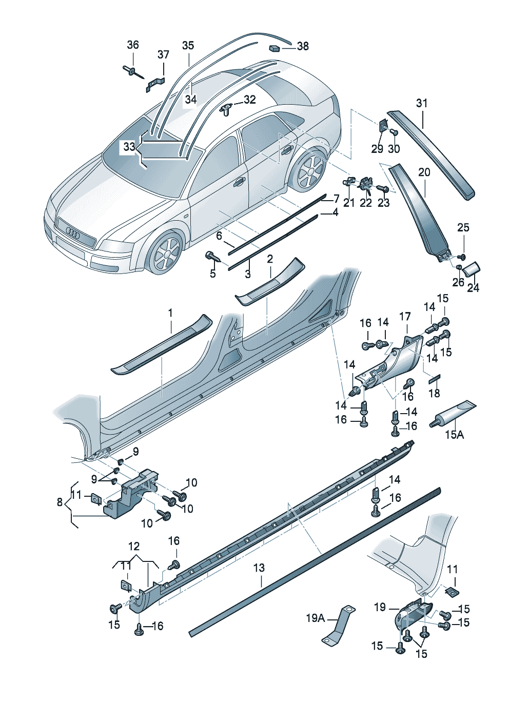 БУ Накладка двери передней левой для A4 (B6) 2000-2004 разборка